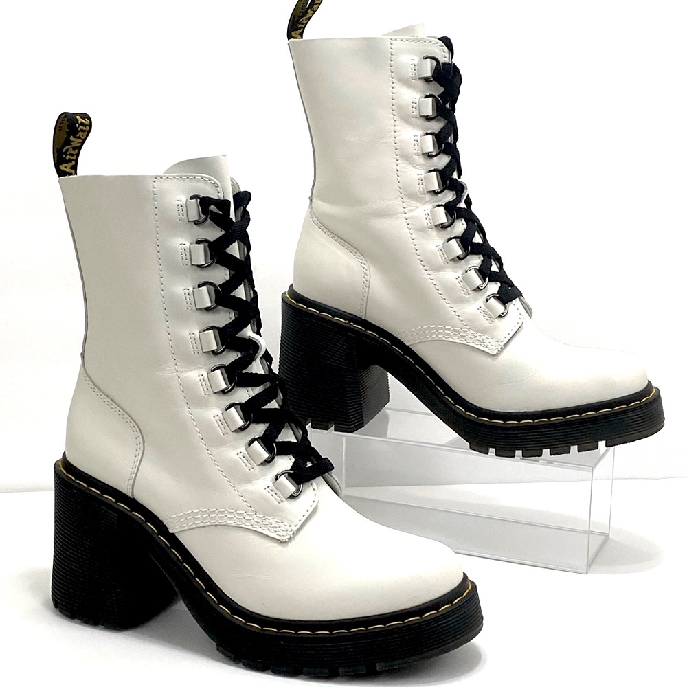 - NEW DR MARTENS CHESNEY LEATHER FLARED HEEL LACE UP BOOTS - Picture 10 of 11